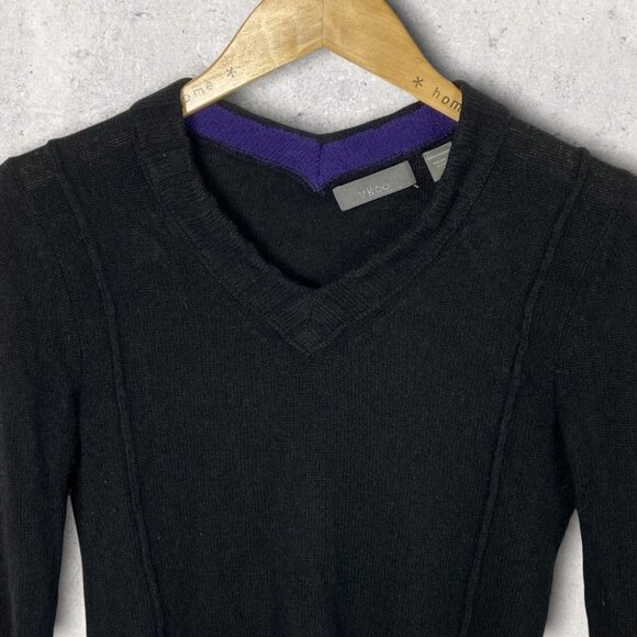 Vkoo 100% Cashmere Knit Sweater‎ V-Neck Black Size P or XS Long Sleeves Pullover - Picture 3 of 12